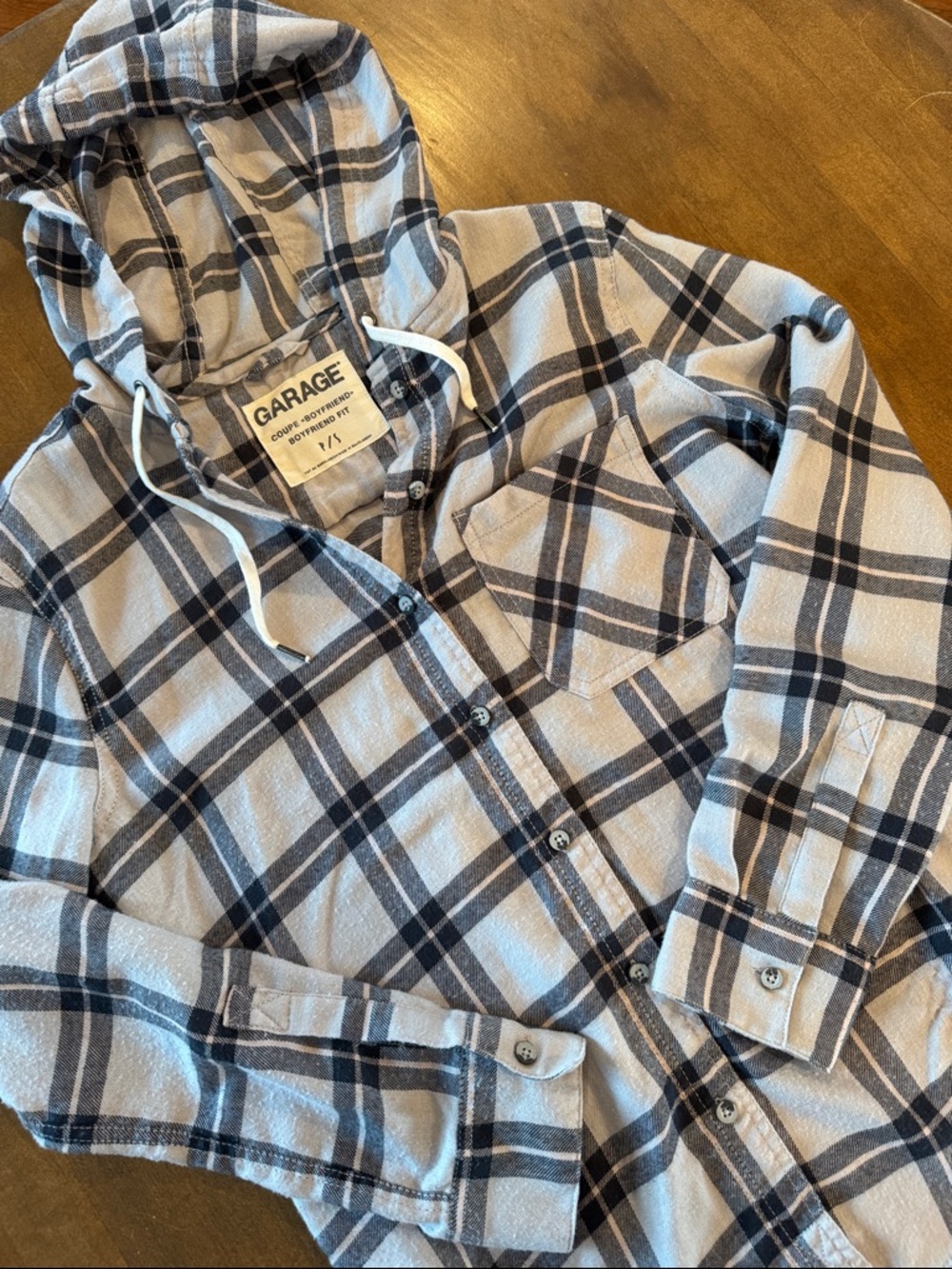 Garage Gray and Black Plaid Button-Down Hoodie Shirt